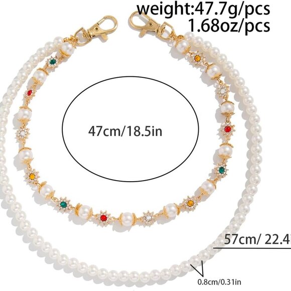 Layered Pants Chain for Men Women Wallet Chain Exquisite Rhinestone Flower Pearl - Picture 6 of 6